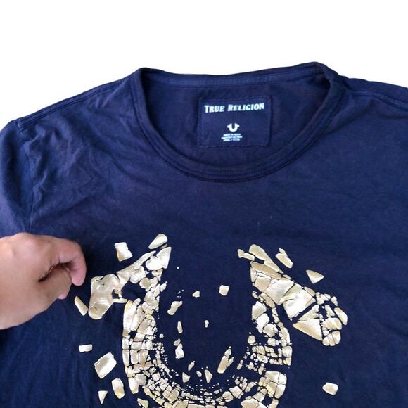 True Religion T Shirt XXX SS Metallic Tee Blue - Picture 5 of 5
